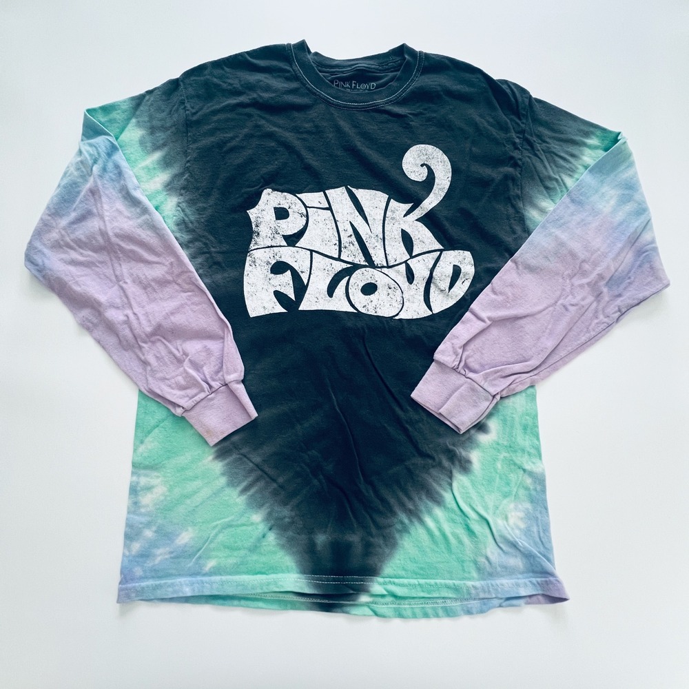 Pink Floyd Tie Dye Long Sleeve Graphic Tee Shirt Small Green Purple Rock